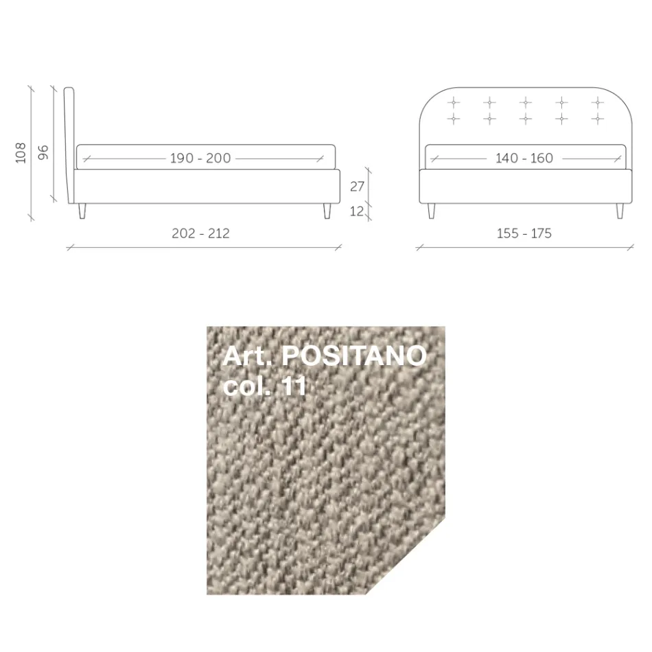 Tweepersoonsbed 160x190 met gebogen lijnen en knoppen Gemaakt in Italië - Oriente Viadurini