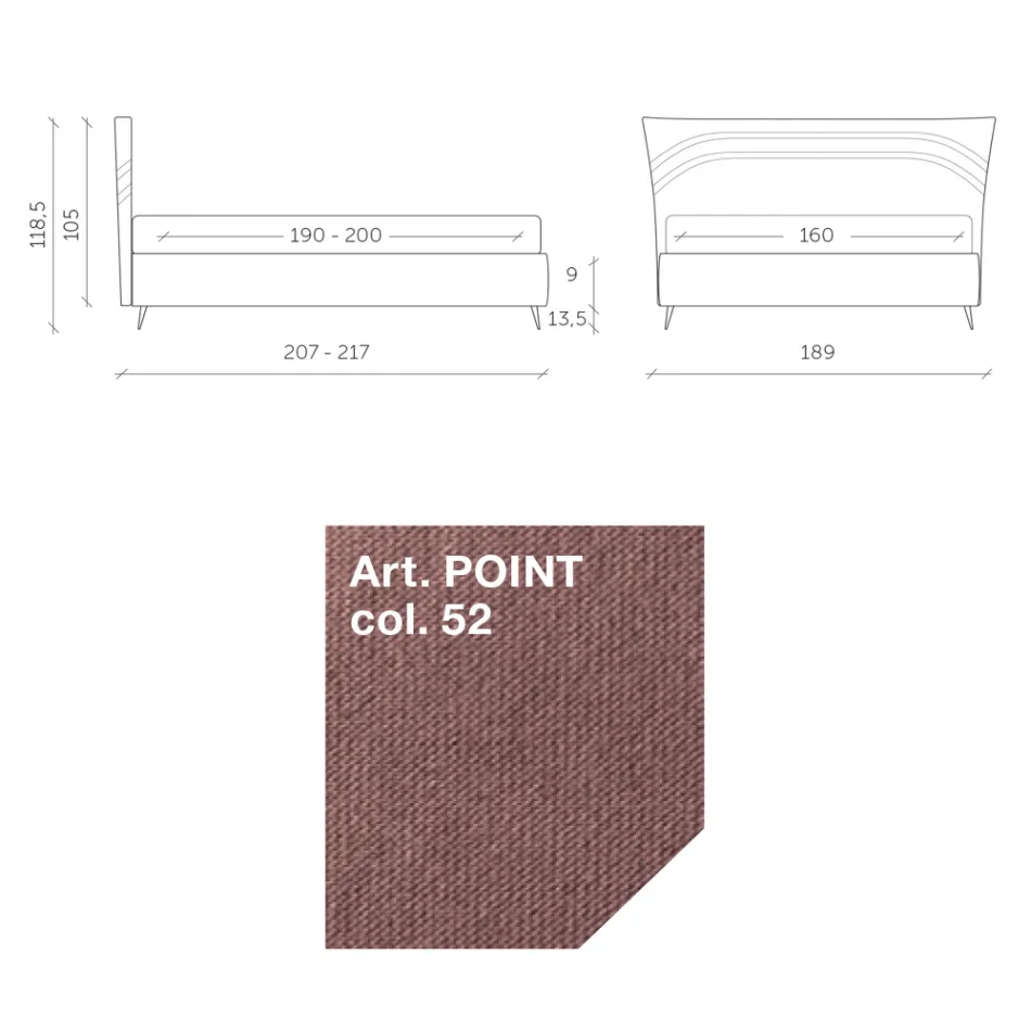 Tweepersoonsbed 160x190 met gebogen lijnen en dubbele gewatteerde band - Gioie Viadurini