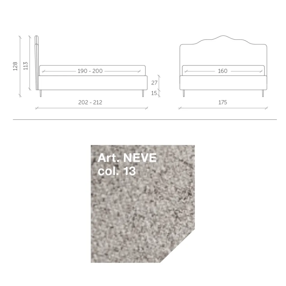 Tweepersoonsbed 160x190 met omlopend geplooid hoofdeinde Gemaakt in Italië - Rest Viadurini