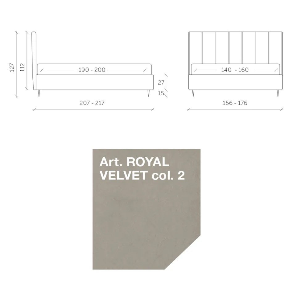 Tweepersoonsbed 160x190 met quiltwerk met brede verticale banden - Magan Viadurini