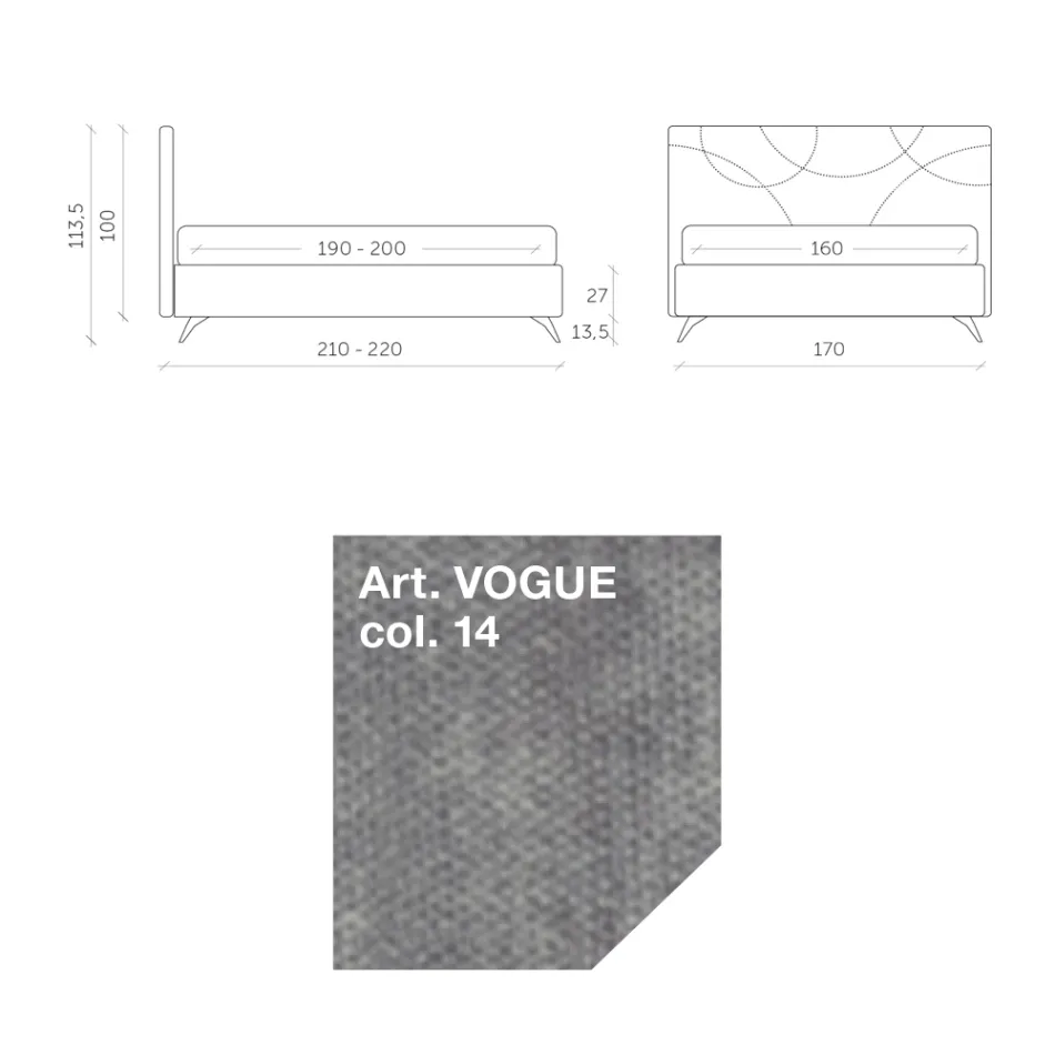 Tweepersoonsbed 160x190 met quiltwerk van kruiscurven - Zonnebloem Viadurini
