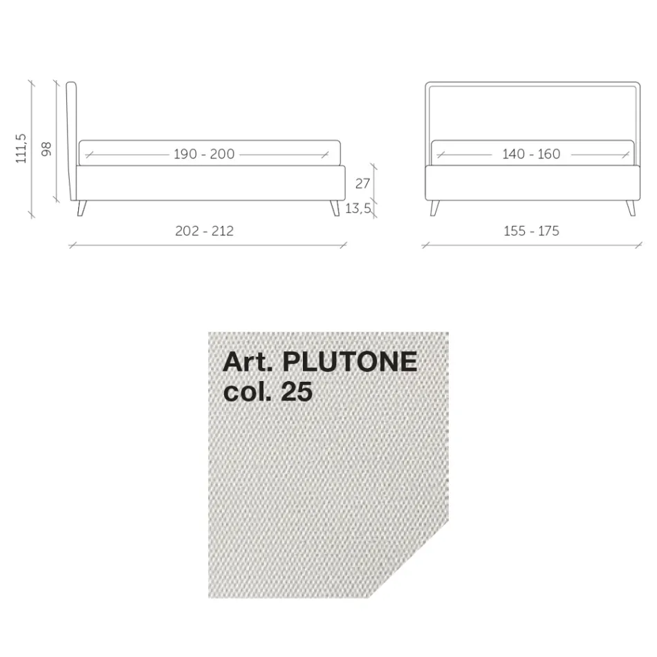 Tweepersoonsbed 160x190 in stof met metalen poten Made in Italy - Dreams Viadurini