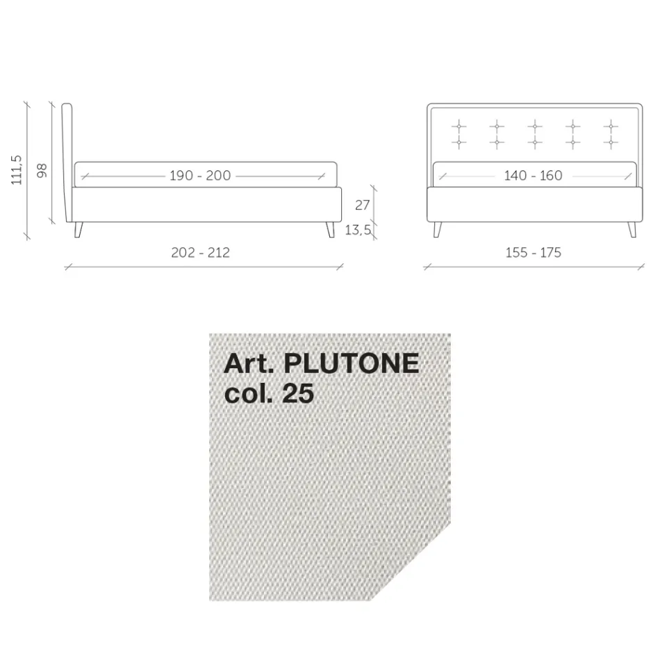 Tweepersoonsbed 160x190 in stof met hoofdbord met knopen Made in Italy - Dreams Viadurini