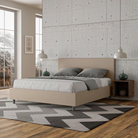 Tweepersoonsbed 160x200 cm met hoofdbord van kunstleer, gemaakt in Italië - Pallone Viadurini