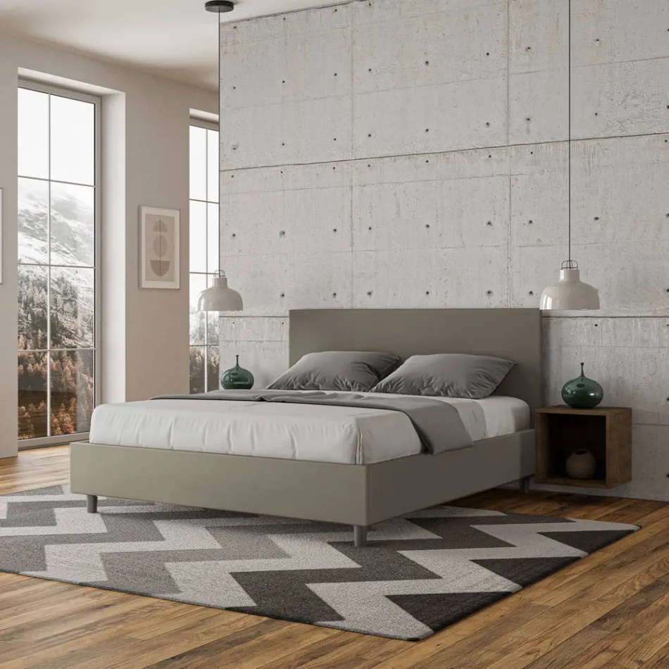 Tweepersoonsbed 160x200 cm met hoofdbord van kunstleer, gemaakt in Italië - Pallone Viadurini