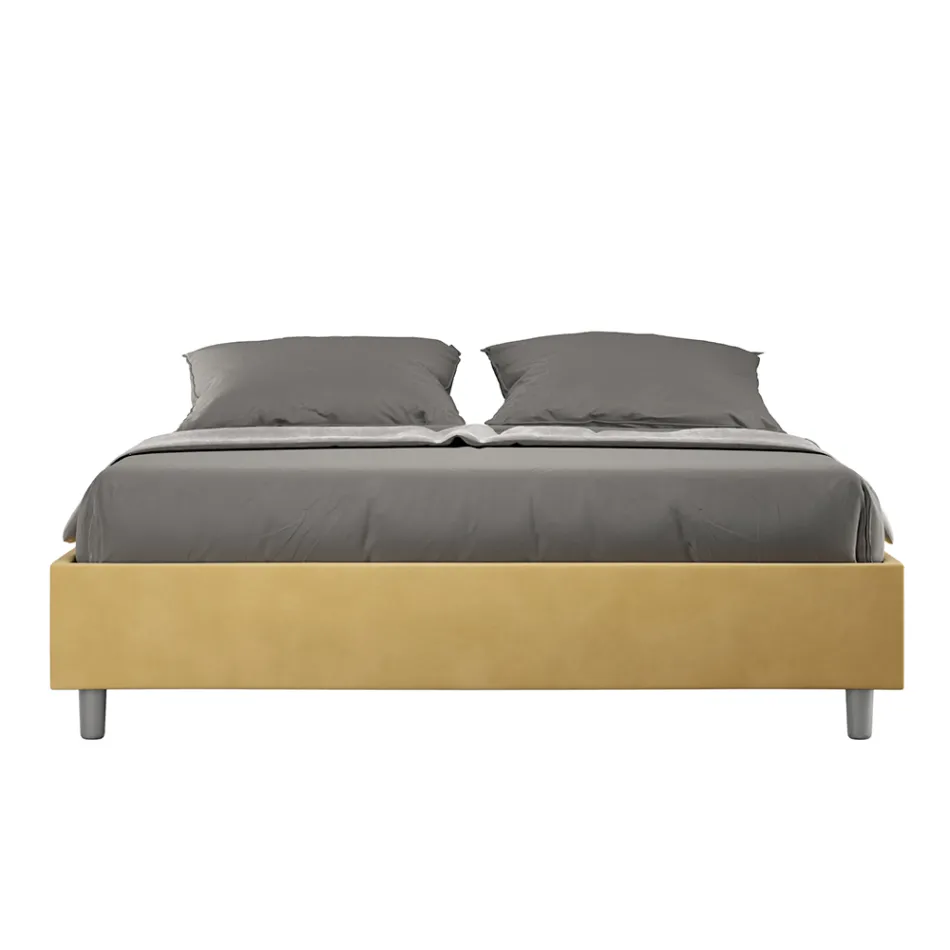 Tweepersoonsbed 160x200 cm, bekleed met microvezel, gemaakt in Italië - Athlete Viadurini