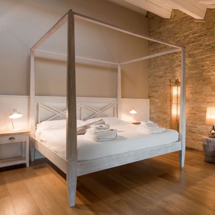 Tweepersoonsbed 160x200 cm met baldakijn van massief teakhout - Aquarel Viadurini