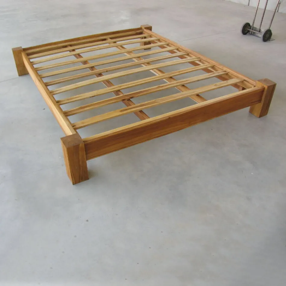 Tweepersoonsbed 160x200 cm, gemaakt van massief teakhout - Fresco Viadurini