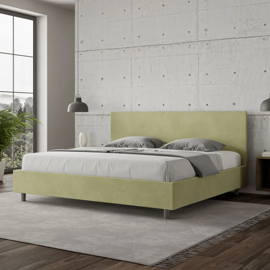 Tweepersoonsbed 180x200 cm met hoofdbord van microvezel, gemaakt in Italië - Pallone Viadurini