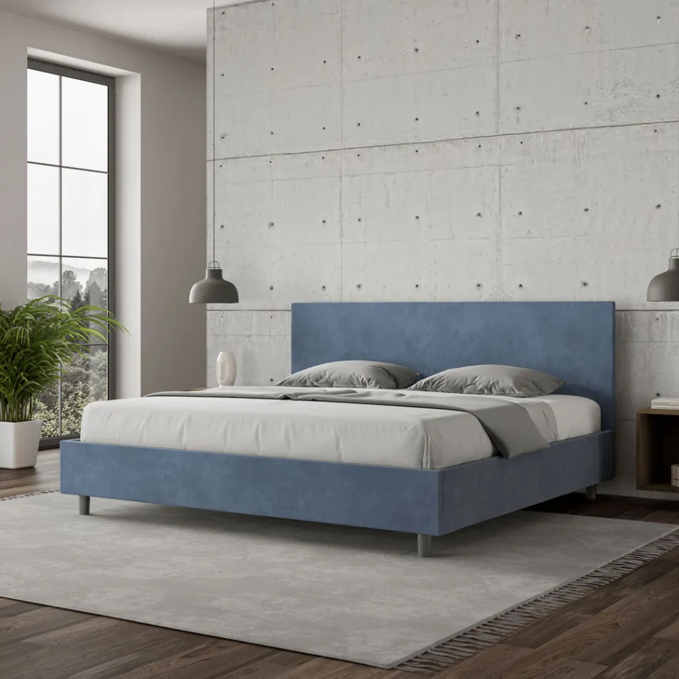 Tweepersoonsbed 180x200 cm met hoofdbord van microvezel, gemaakt in Italië - Pallone Viadurini