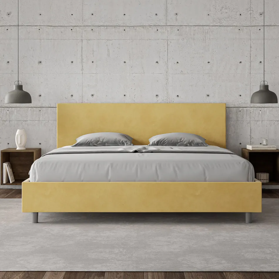 Tweepersoonsbed 180x200 cm met hoofdbord van microvezel, gemaakt in Italië - Pallone Viadurini