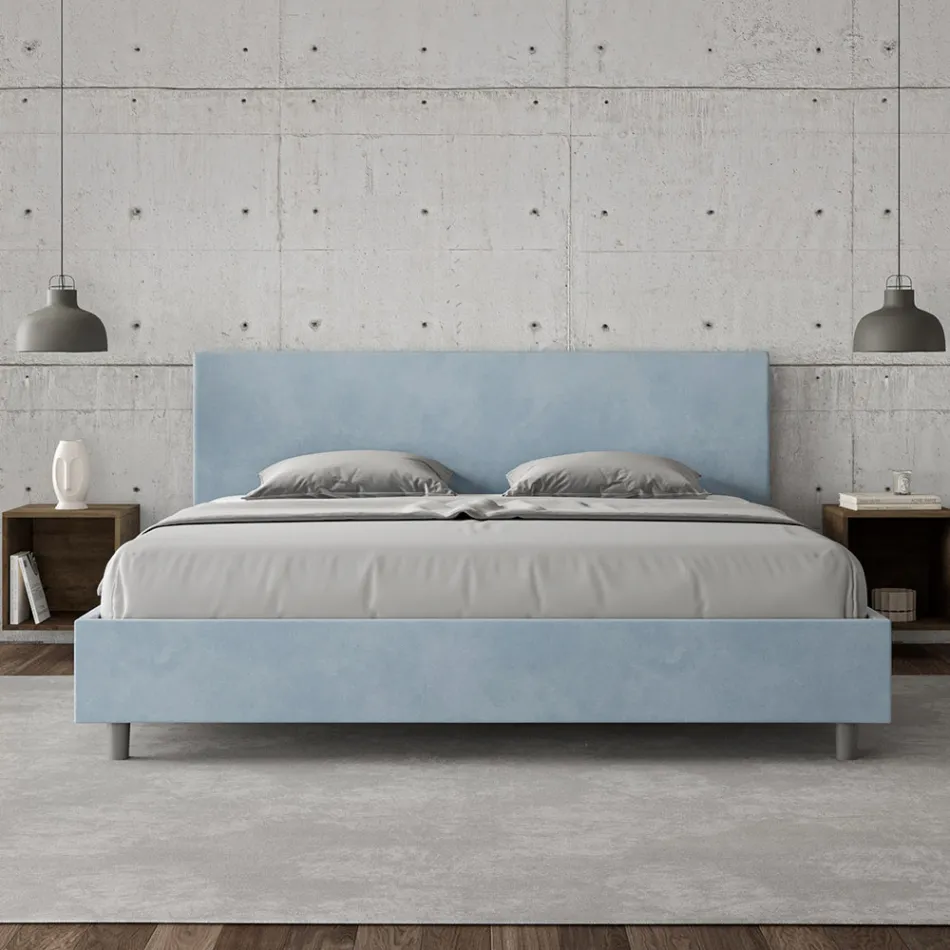 Tweepersoonsbed 180x200 cm met hoofdbord van microvezel, gemaakt in Italië - Pallone Viadurini