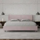 Tweepersoonsbed 180x200 cm met hoofdbord van microvezel, gemaakt in Italië - Pallone Viadurini