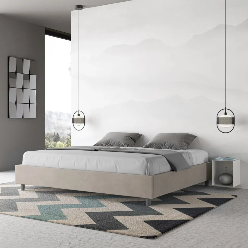 Tweepersoonsbed 180x200 cm, bekleed met microvezel, gemaakt in Italië - Athlete Viadurini