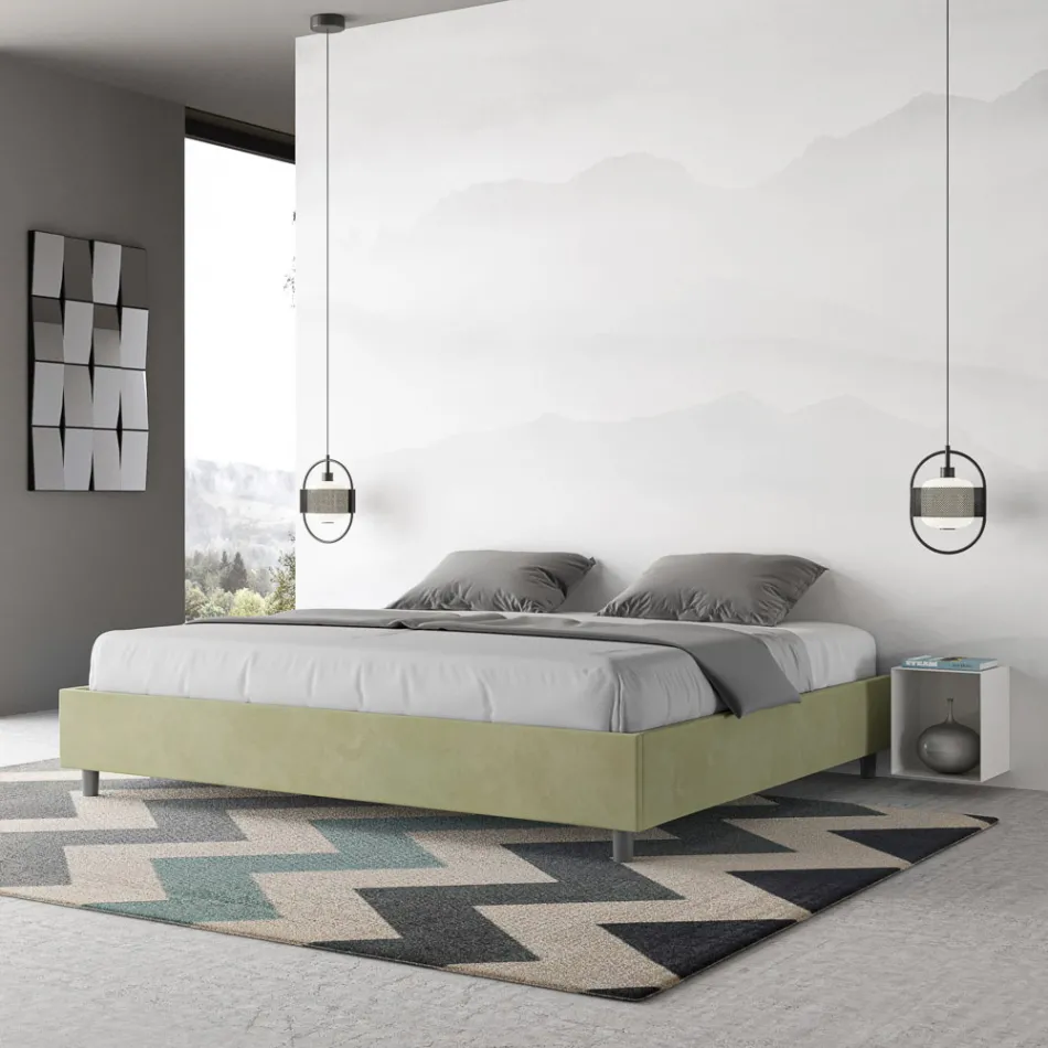 Tweepersoonsbed 180x200 cm, bekleed met microvezel, gemaakt in Italië - Athlete Viadurini