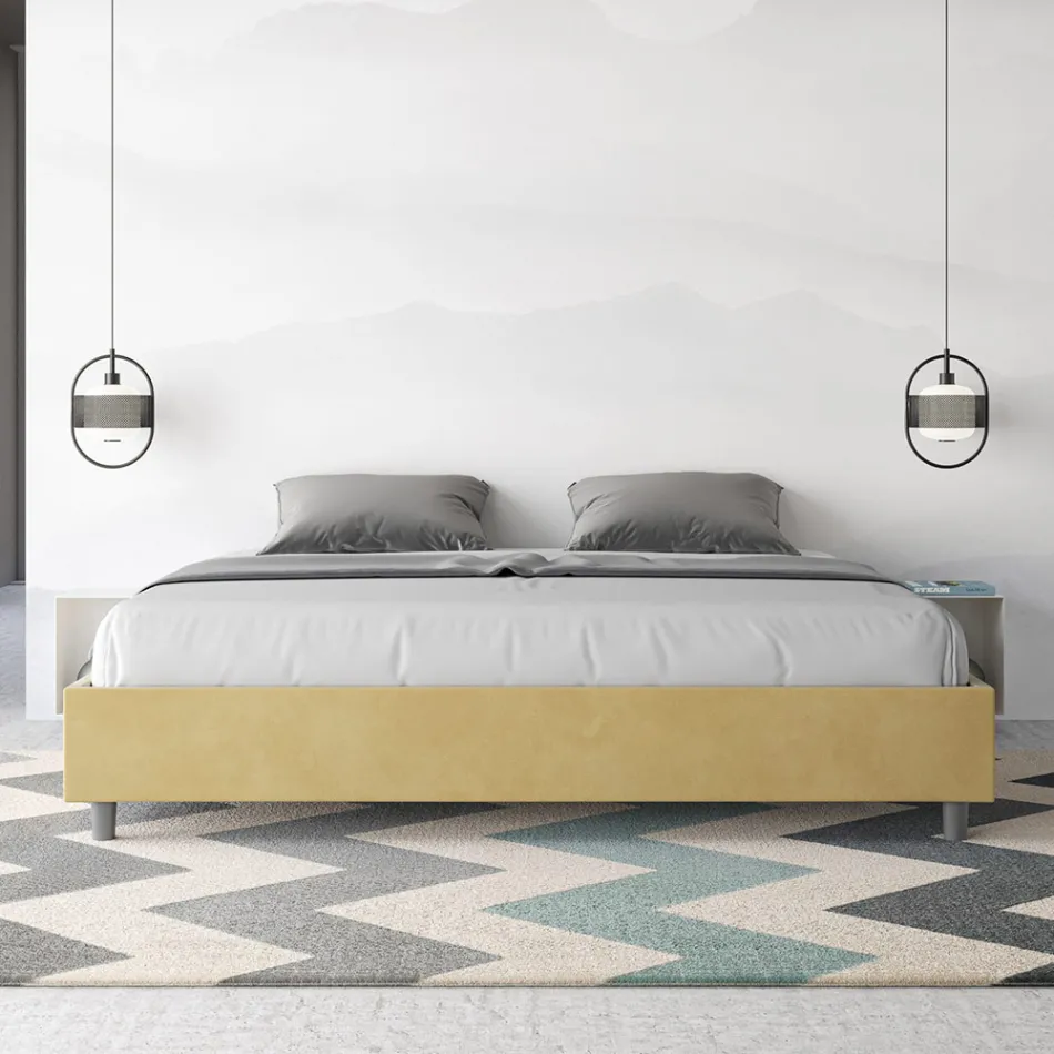 Tweepersoonsbed 180x200 cm, bekleed met microvezel, gemaakt in Italië - Athlete Viadurini