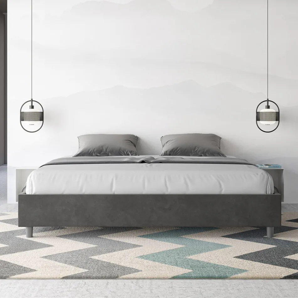 Tweepersoonsbed 190x200 cm, bekleed met microvezel, gemaakt in Italië - Athlete Viadurini