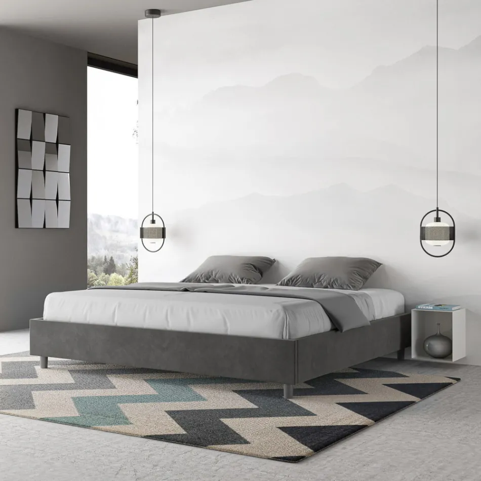 Tweepersoonsbed 190x200 cm, bekleed met microvezel, gemaakt in Italië - Athlete Viadurini