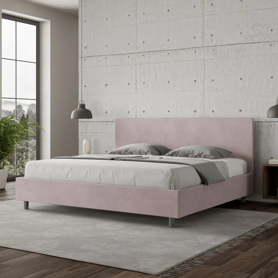 Tweepersoonsbed 200x200 cm met hoofdbord van microvezel, gemaakt in Italië - Pallone Viadurini