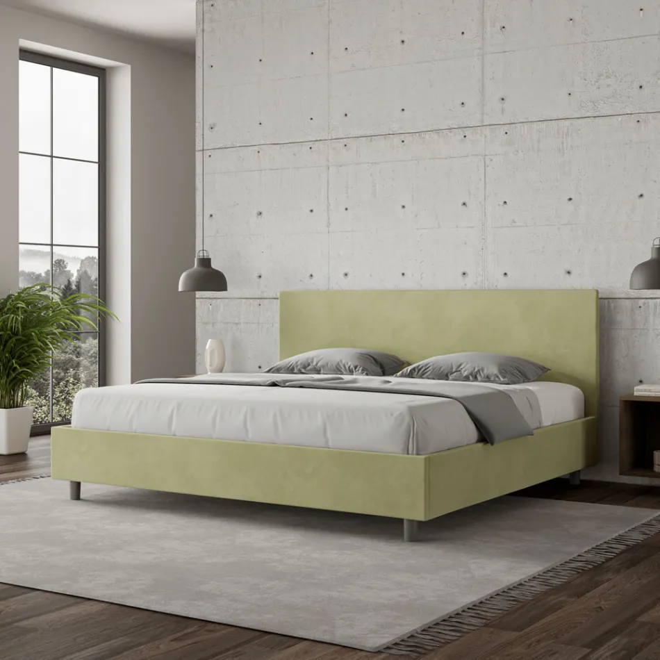 Tweepersoonsbed 200x200 cm met hoofdbord van microvezel, gemaakt in Italië - Pallone Viadurini