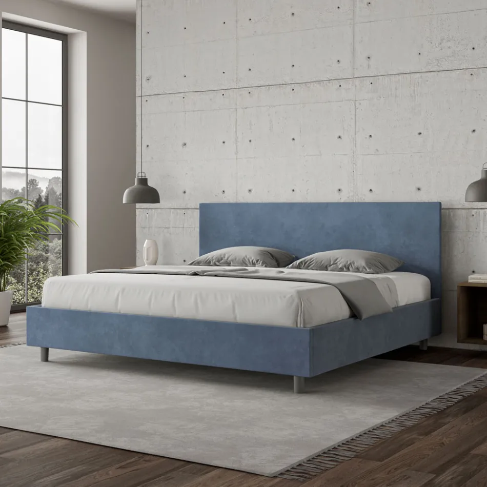 Tweepersoonsbed 200x200 cm met hoofdbord van microvezel, gemaakt in Italië - Pallone Viadurini