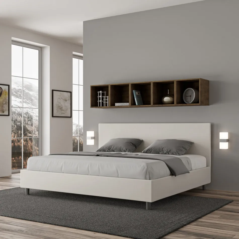 Tweepersoonsbed 200x200 cm met hoofdbord van kunstleer, gemaakt in Italië - Pallone Viadurini