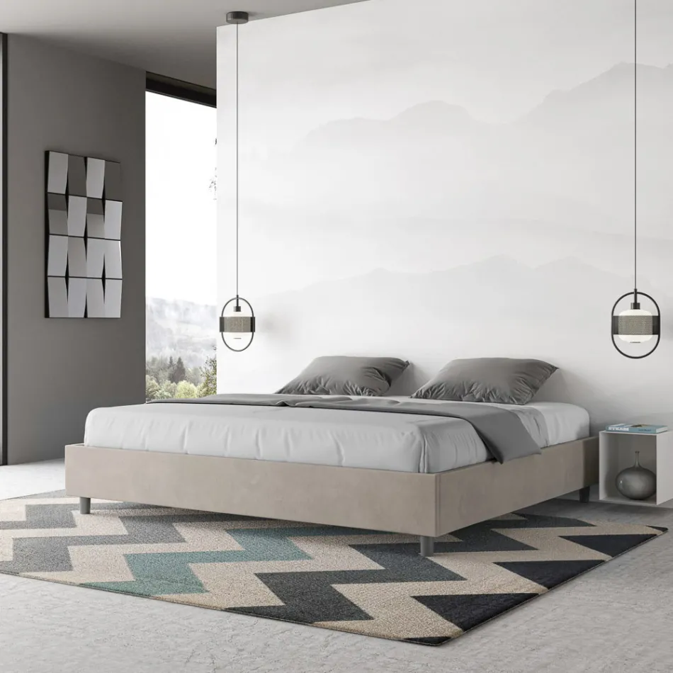 Tweepersoonsbed 200x200 cm, bekleed met microvezel, gemaakt in Italië - Athlete Viadurini