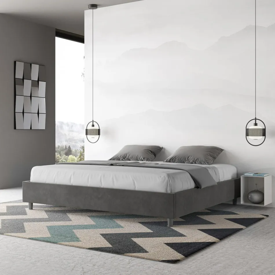 Tweepersoonsbed 200x200 cm, bekleed met microvezel, gemaakt in Italië - Athlete Viadurini