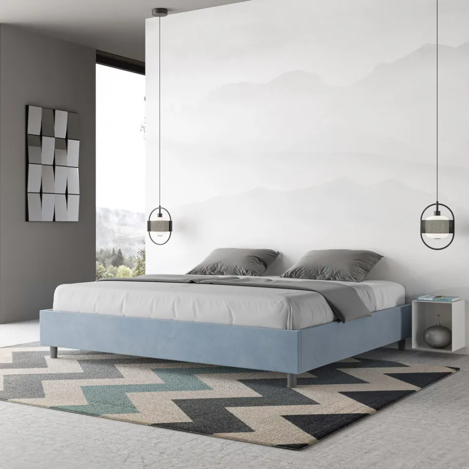 Tweepersoonsbed 200x200 cm, bekleed met microvezel, gemaakt in Italië - Athlete Viadurini