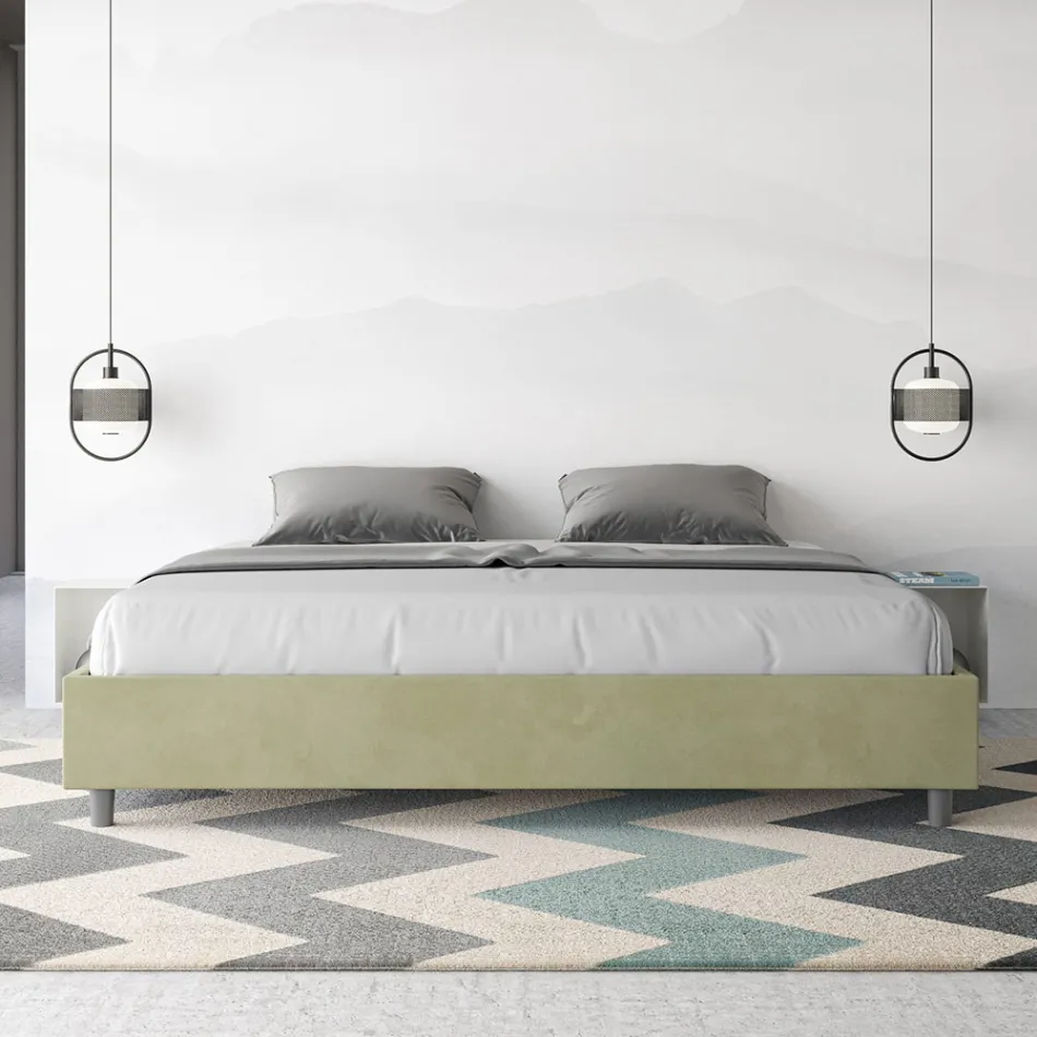 Tweepersoonsbed 200x200 cm, bekleed met microvezel, gemaakt in Italië - Athlete Viadurini