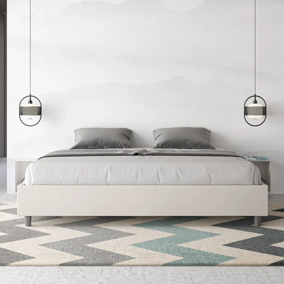 Tweepersoonsbed van 200x200 cm, bekleed met kunstleer, gemaakt in Italië - Athlete Viadurini