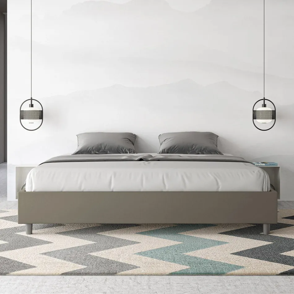 Tweepersoonsbed van 200x200 cm, bekleed met kunstleer, gemaakt in Italië - Athlete Viadurini