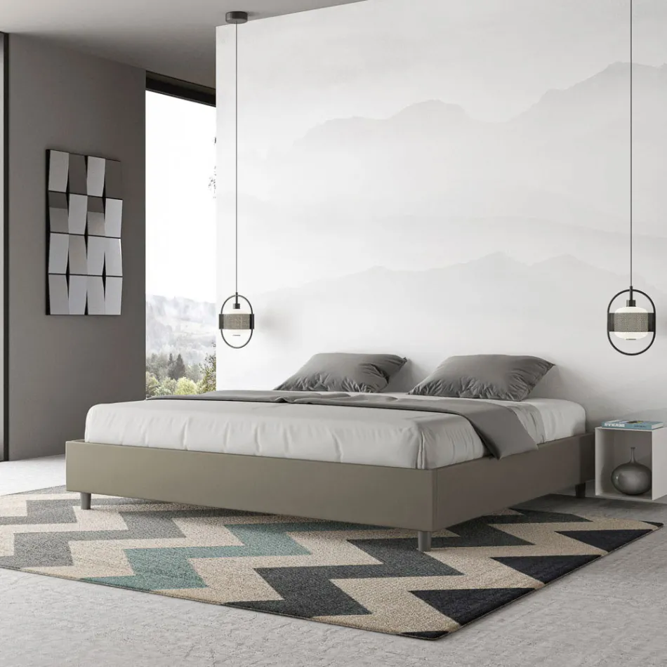 Tweepersoonsbed van 200x200 cm, bekleed met kunstleer, gemaakt in Italië - Athlete Viadurini