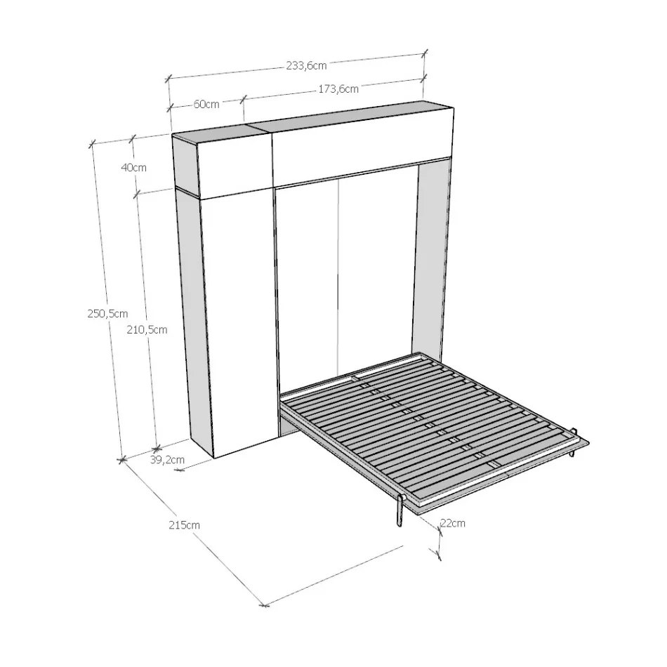 Verticaal opklapbaar tweepersoonsbed met wandmeubel en kolom - Magicompare Viadurini