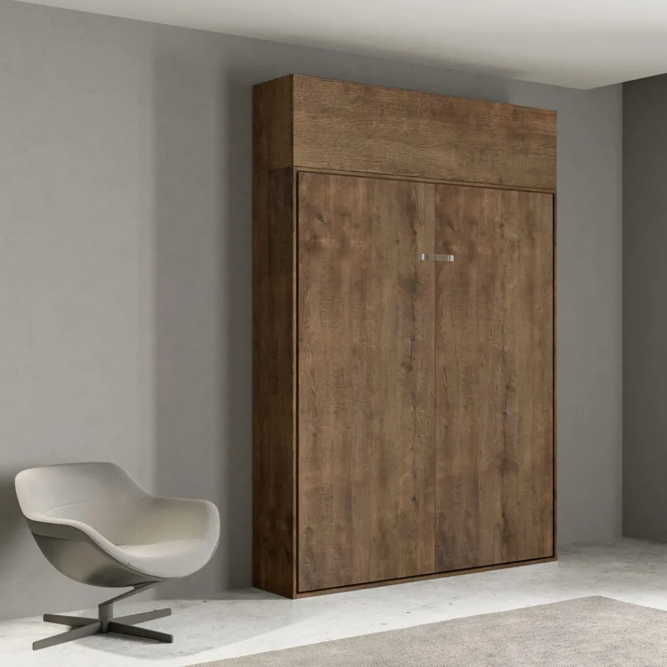 Verticaal opklapbaar tweepersoonsbed met wandmeubel - Magicompare Viadurini