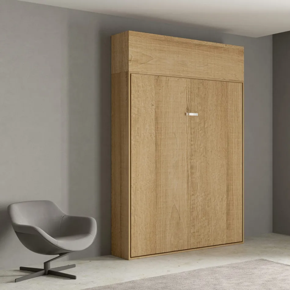 Verticaal opklapbaar tweepersoonsbed met wandmeubel - Magicompare Viadurini