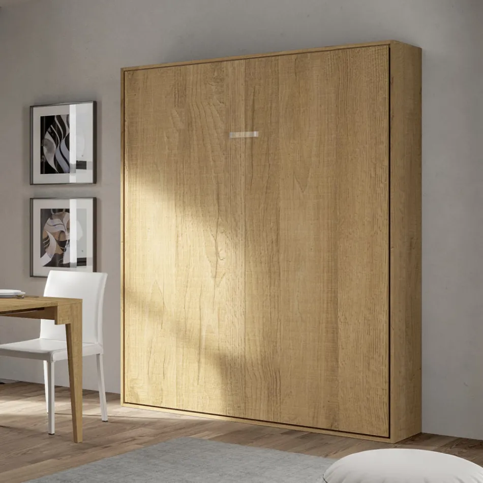 Verticaal opklapbaar tweepersoonsbed in verschillende afwerkingen - Magicompare Viadurini