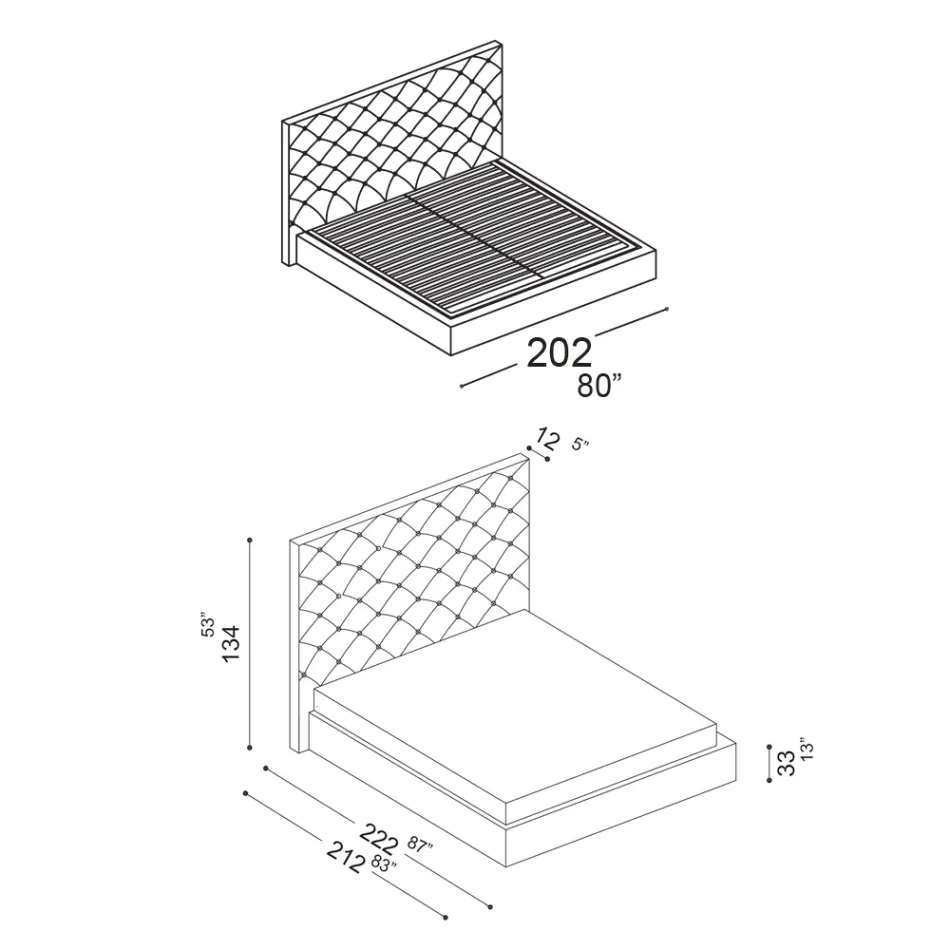 Capitonné tweepersoonsbed met optionele opbergruimte Made in Italy - Sciocco Viadurini