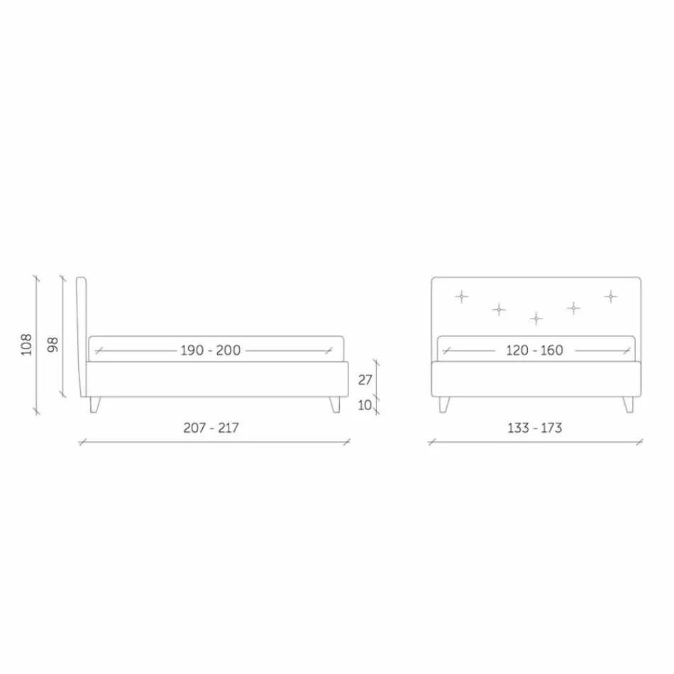 Tweepersoonsbed met gewatteerde container kunstleer gemaakt in Italië - masker Viadurini