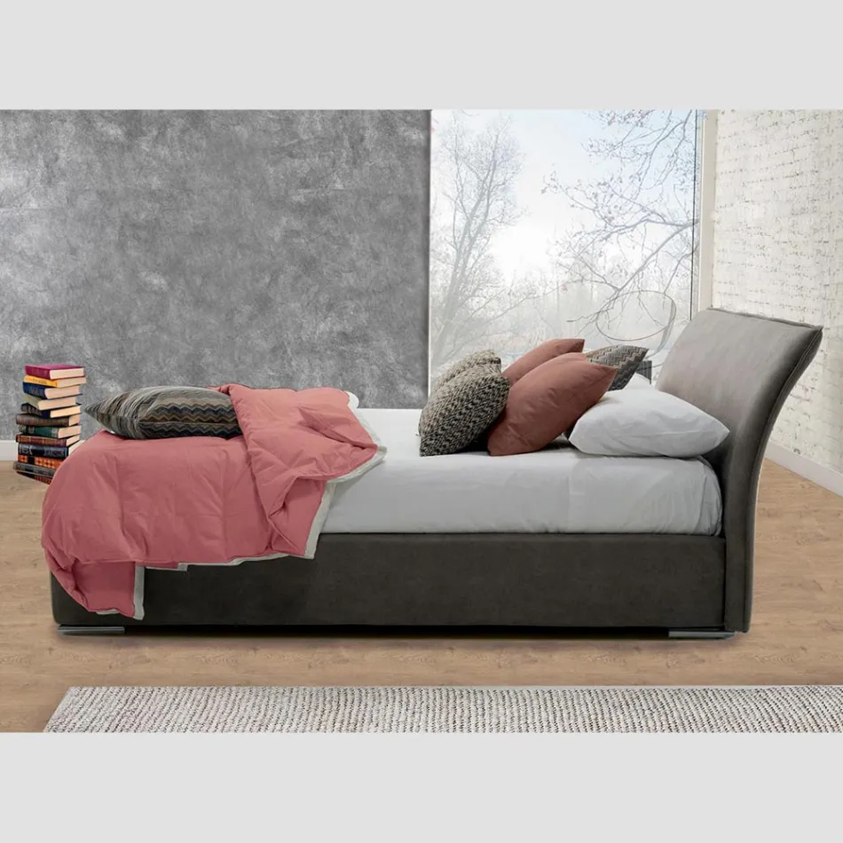Tweepersoonsbed met container van stof of ecoleer Made in Italy - Doremì Viadurini