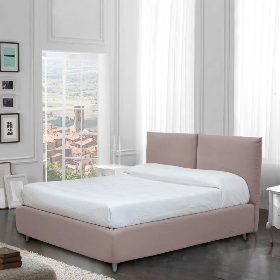 Tweepersoonsbed met optionele opbergruimte en poten Made in Italy - Birba Viadurini