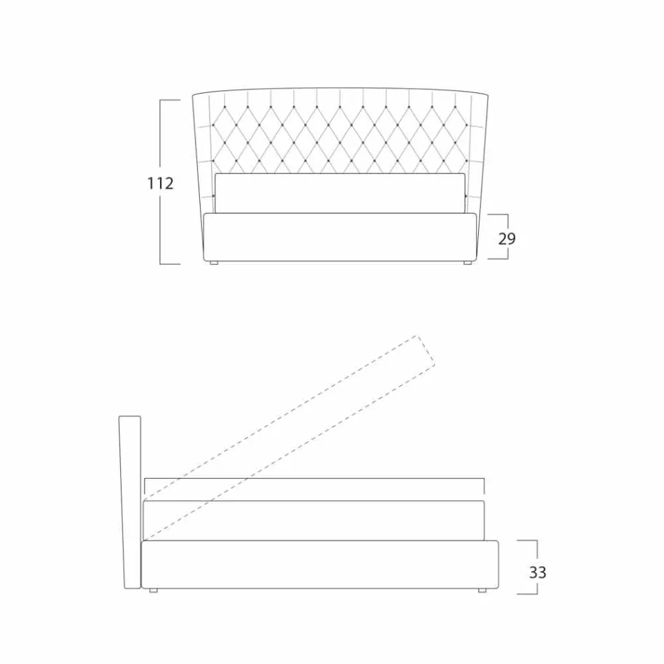 Tweepersoonsbed met een container bedekt met Selene Bolzan-stof Viadurini