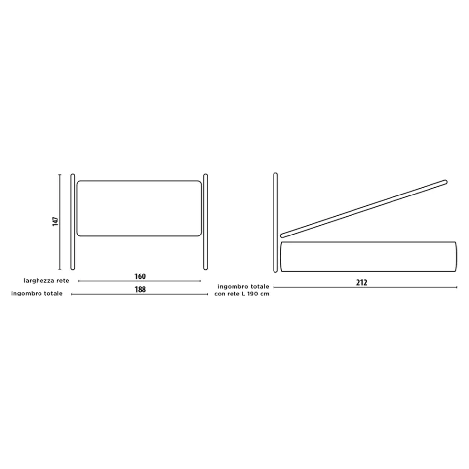 Tweepersoonsbed met gewatteerd bedframe en ijzeren hoofdeinde - Nebbia Viadurini
