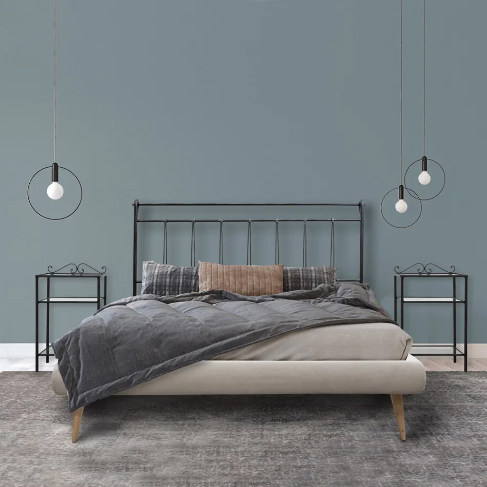 Tweepersoonsbed met gestoffeerd bedframe in stof Made in Italy - Rolly Viadurini