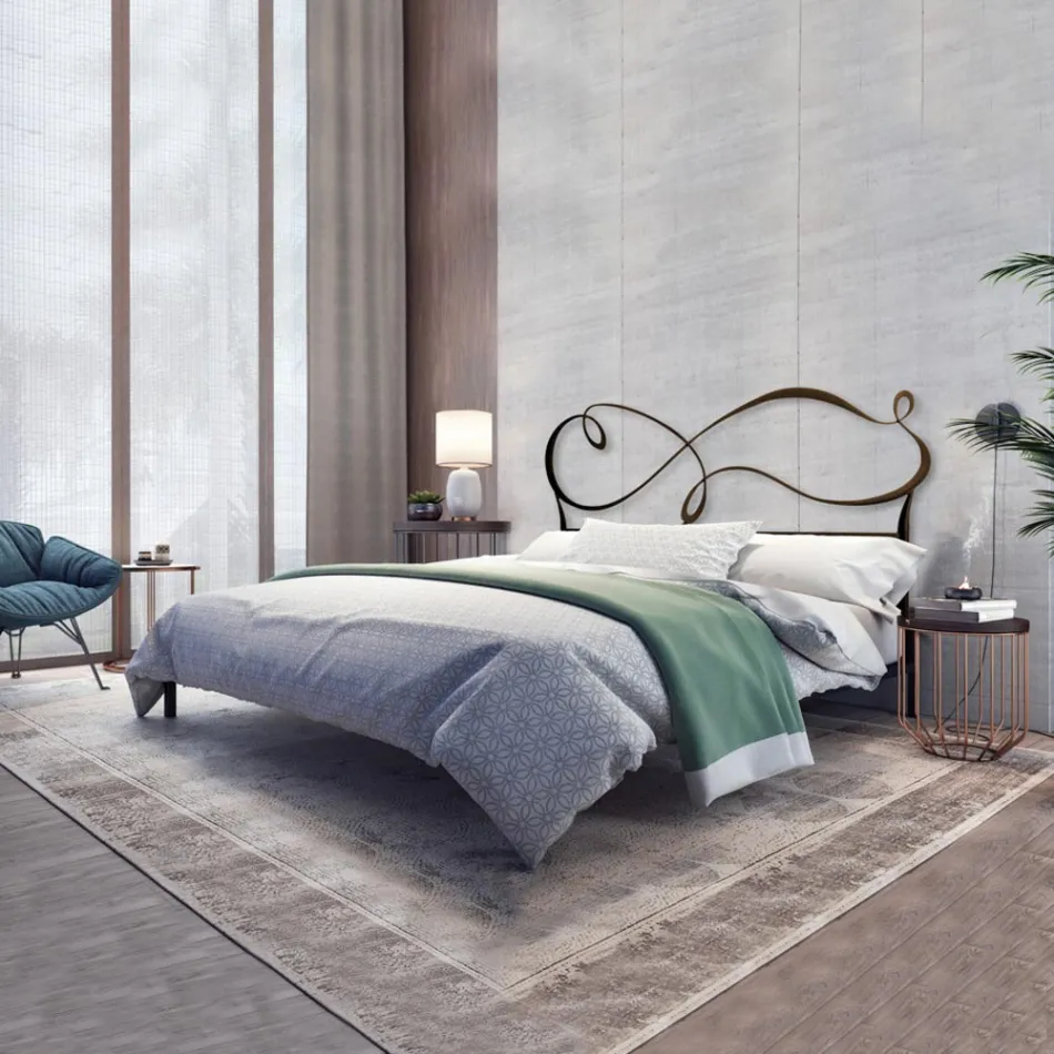 Tweepersoonsbed met massief ijzer en buizenframe Made in Italy - Design Viadurini