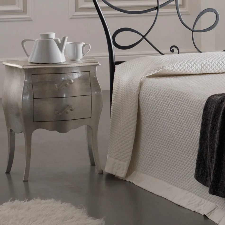 Tweepersoonsbed met kussens, matras en 2 nachtkastjes Made in Italy - Naturel Viadurini