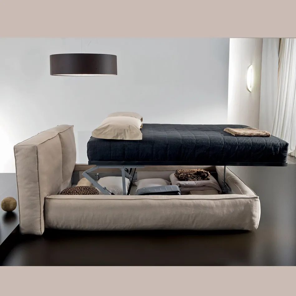 Tweepersoonsbed met optionele bedbodem en opbergmeubel Made in Italy - Ribelle Viadurini