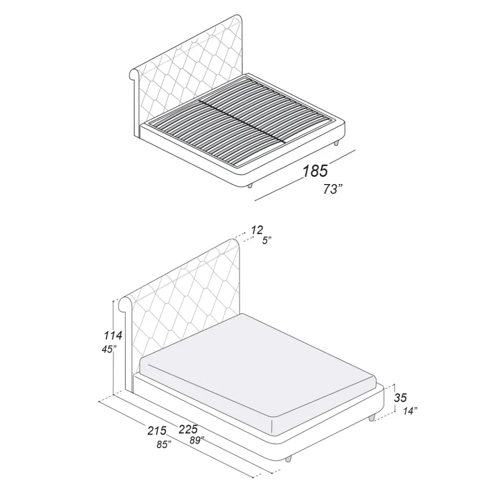 Tweepersoonsbed met houten structuur bedekt met polyurethaan - omgevallen Viadurini