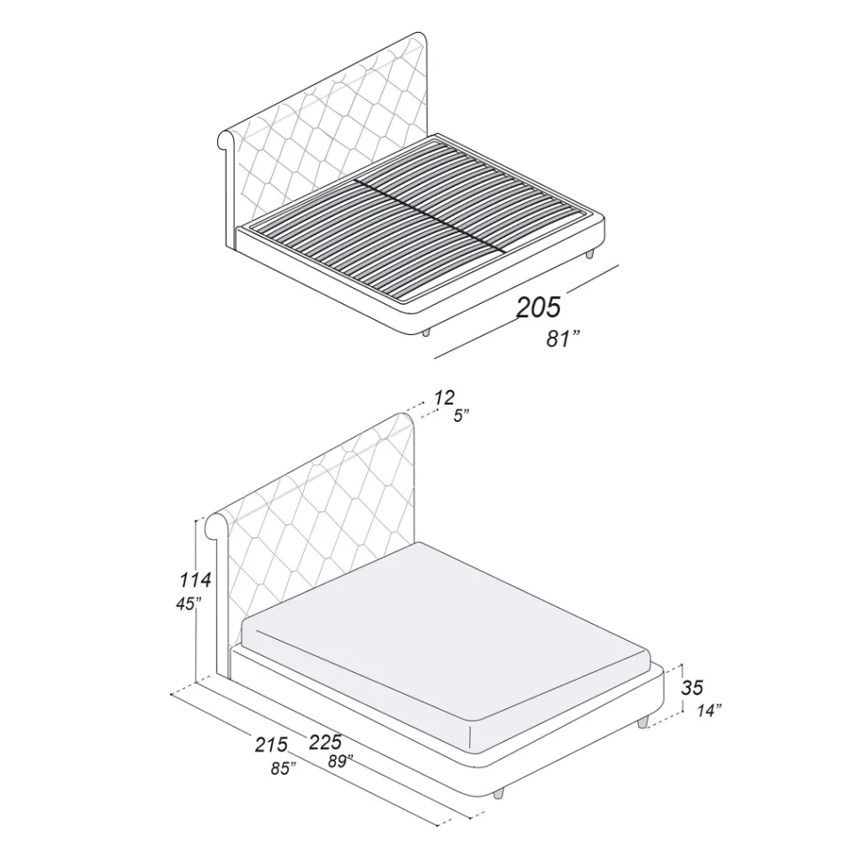 Tweepersoonsbed met houten structuur bedekt met polyurethaan - omgevallen Viadurini