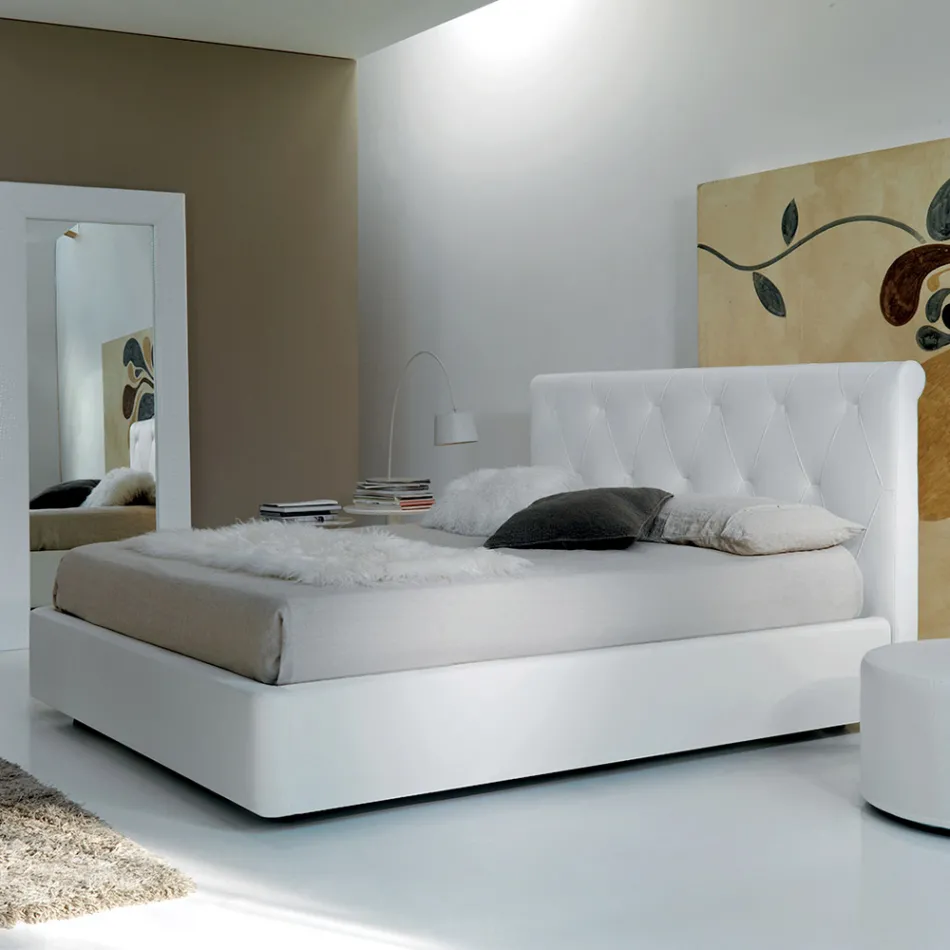 Tweepersoonsbed met houten structuur bedekt met polyurethaan - omgevallen Viadurini